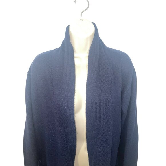 TALBOTS Women's Large Navy Blue Open Front Cardigan Sweater Long Length READ - Picture 3 of 14